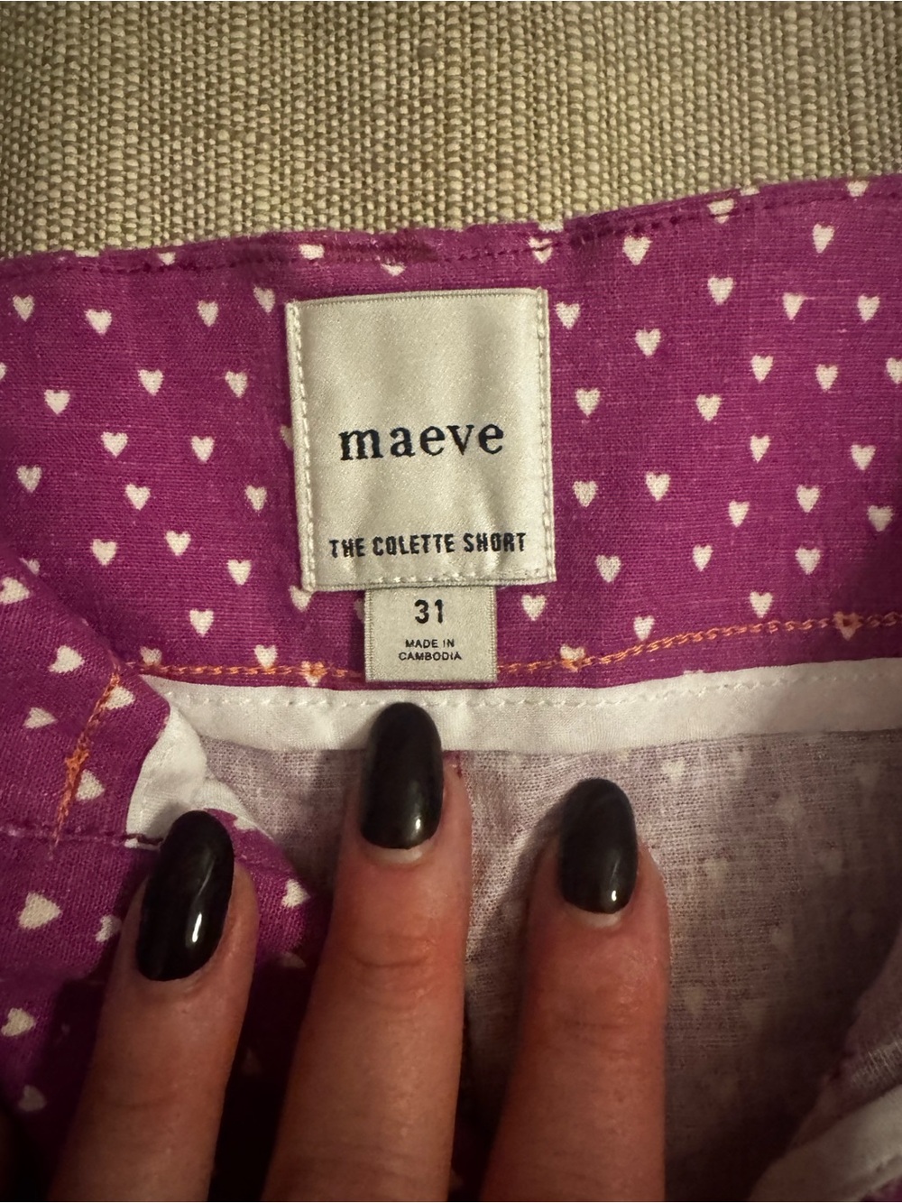 NWOT Anthropologie Maeve Colette Short in Purple with White Heart Print - Picture 9 of 10